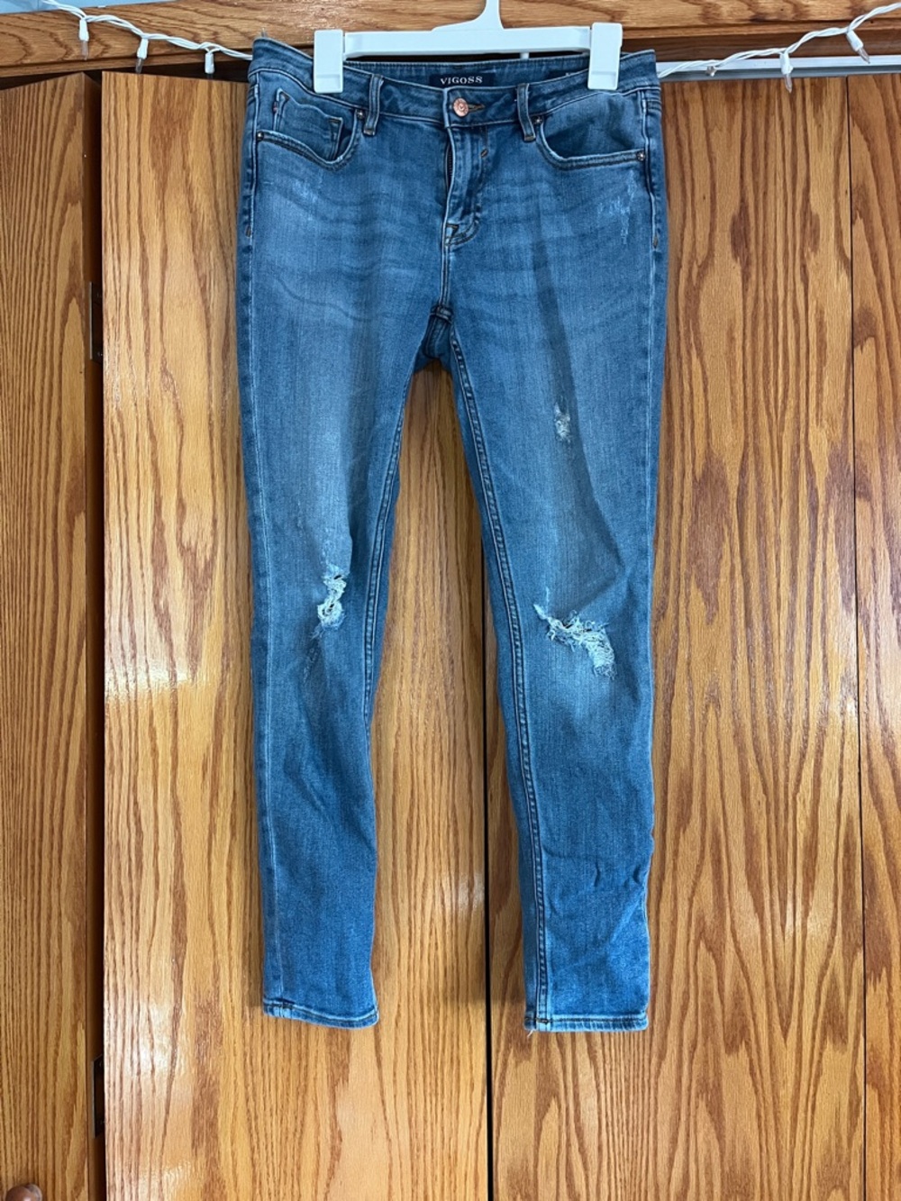 SALE:Vigoss Distressed Mid Blue Skinny Jeans
